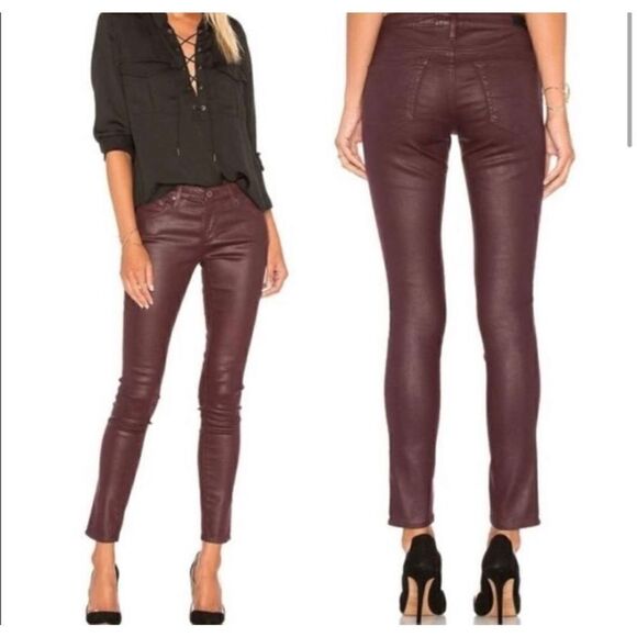AG Adriano Goldschmeid Leatherette Coated Super Skinny Ankle Jeans - Picture 1 of 8